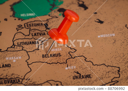 Pushpin red pointing at Belarus, europe. MAP Pushpin red pointing at Belarus, europe. MAP 88706992