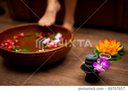 Beautiful female feet at spa salon Beautiful female feet at spa salon 88707857