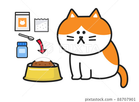 將藥物與貓糧混合的插圖 88707901