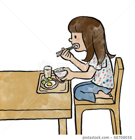 一個女孩坐在椅子上吃飯 一個女孩坐在椅子上吃飯 88708038
