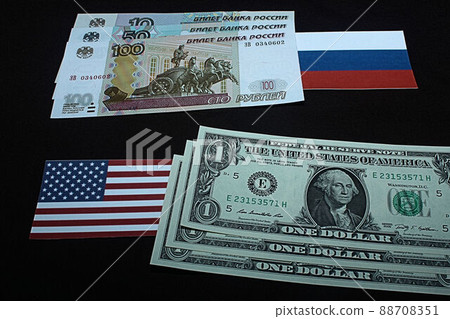 [Thumbnails of articles on US dollars, Russian rubles, foreign exchange, FX, stocks, etc.] Russian rubles banknotes and charts 88708351
