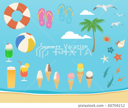 Summer sea illustration material set Summer sea illustration material set 88709212