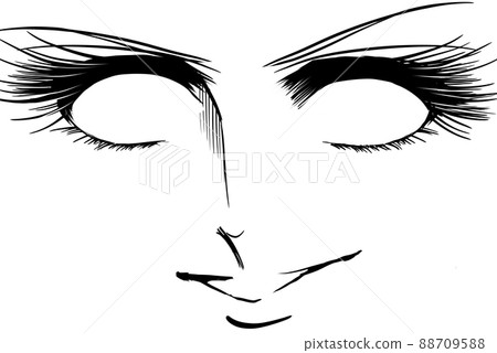 Shojo manga Face doup black and white illustration of a white-eyed beauty who smiles with an eerie face Shojo manga Face doup black and white illustration of a white-eyed beauty who smiles with an eerie face 88709588
