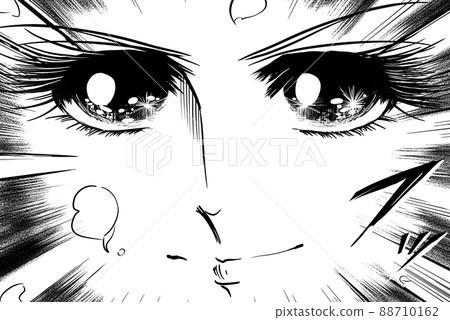70's shojo manga Do-up illustration of the hero who stares at the glittering eyes and makes a decisive face 88710162