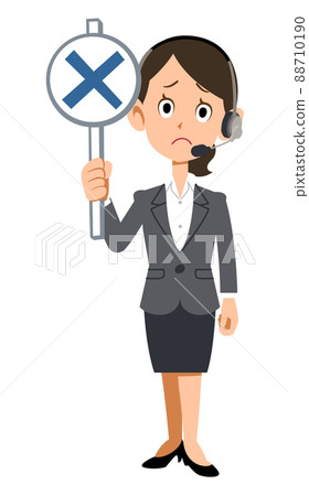 一位戴著耳機和西裝的女士顯示不正確的標籤 88710190
