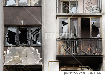 Attack Russia Ukraine ruins building insurance. 2022 Russian invasion Ukraine war Bucha destroyed building destruction city aftermath shell civilian hitting building damage Ukraine destruction facade Attack Russia Ukraine ruins building insurance. 2022 Russian invasion Ukraine war Bucha destroyed building destruction city aftermath shell civilian hitting building damage Ukraine destruction facade 88710663