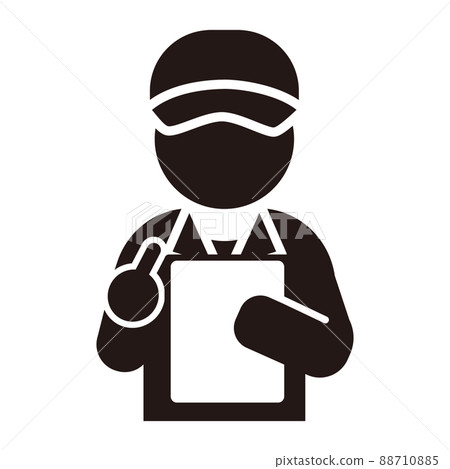Simple monochrome icon / white background for workers operating tablets Simple monochrome icon / white background for workers operating tablets 88710885