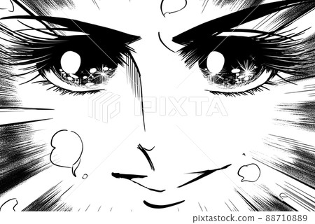 70's shojo manga thick eyebrows handsome boy's face black and white graphic novel illustration 88710889