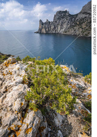 Landscape view of Karaul-Oba mountain and Blue bay in Crimea, New Light resort, Russian Federation Landscape view of Karaul-Oba mountain and Blue bay in Crimea, New Light resort, Russian Federation 88710982