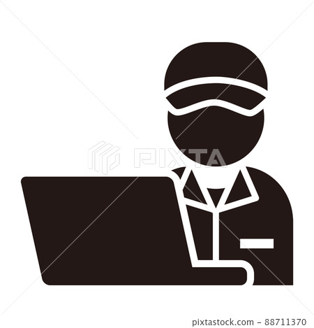 Simple monochrome icon / white background for workers operating a personal computer Simple monochrome icon / white background for workers operating a personal computer 88711370