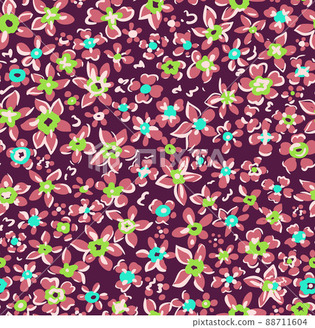 Ditsy flower seamless pattern. Simple floral texture. Flower silhouettes. Different meadow plants. Summer botanical background. For fabric and texture, 88711604