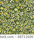 Ditsy flower seamless pattern. Simple floral texture. Flower silhouettes. Different meadow plants. Summer botanical background. For fabric and texture, 88711606