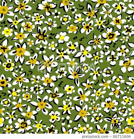 Ditsy flower seamless pattern. Simple floral texture. Flower silhouettes. Different meadow plants. Summer botanical background. For fabric and texture, Ditsy flower seamless pattern. Simple floral texture. Flower silhouettes. Different meadow plants. Summer botanical background. For fabric and texture, 88711606