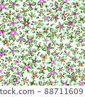 Ditsy flower seamless pattern. Simple floral texture. Flower silhouettes. Different meadow plants. Summer botanical background. For fabric and texture, 88711609