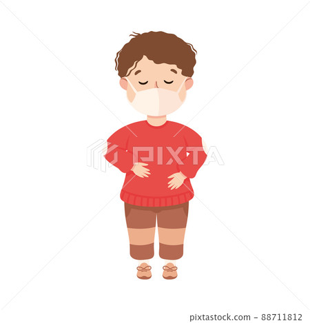 Sick Little Boy Feeling Unwell Suffering from Flu Wearing Face Mask Vector Illustration Sick Little Boy Feeling Unwell Suffering from Flu Wearing Face Mask Vector Illustration 88711812