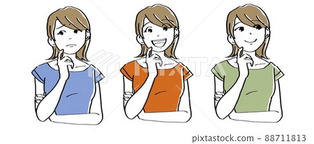Illustration of a woman thinking with her hands on her cheeks Illustration of a woman thinking with her hands on her cheeks 88711813