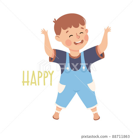 Little Boy Showing Sense of Happiness Jumping with Joy and Cheering Vector Illustration 88711863