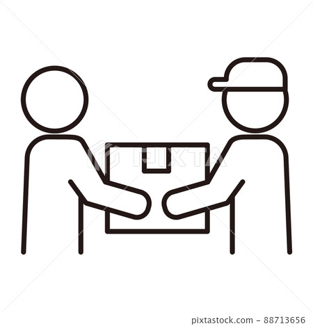 Simple line drawing monochrome icon / white background representing delivery of courier 88713656