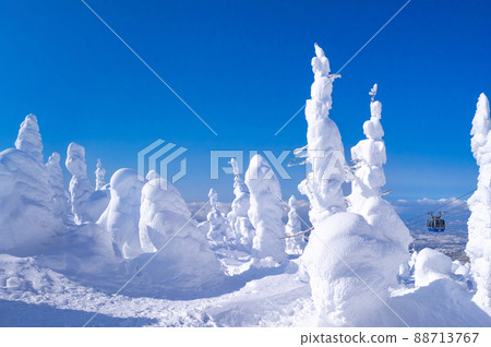 Rime and ropeway peeking from between (Yamagata Prefecture, Zao Onsen Ski Resort) 88713767