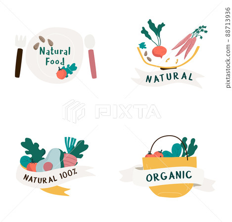 Set of natural and organic food badges vector - Stock Illustration ...