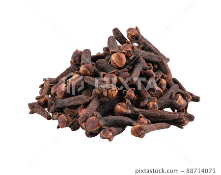 Small pile of clove isolated on white background with copy space for text or images. Spices and herbs. Packaging concept. Close-up. 88714071