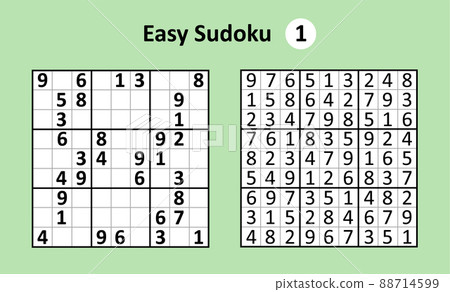 Sudoku game with answers. Easy complexity. Simple vector 88714599