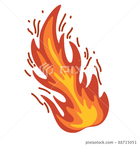 Fire. Hot flame symbol. Burning, blazing fire icon. Heat danger and caution sign. Abstract simple campfire pictogram. Flammable warning. Vector illustrations isolated on the white background. 88715051