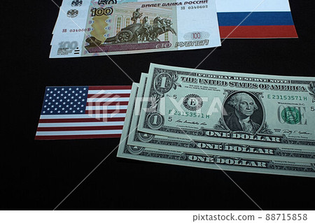 [Thumbnails of articles on US dollars, Russian rubles, foreign exchange, FX, stocks, etc.] Russian rubles banknotes and charts 88715858