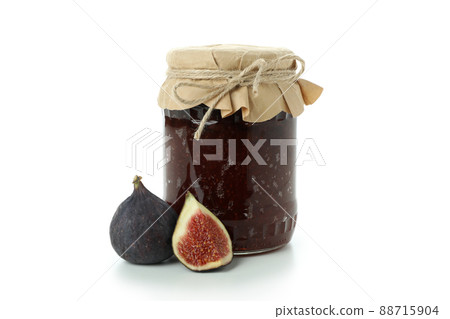 Fig jam and ingredients isolated on white background 88715904