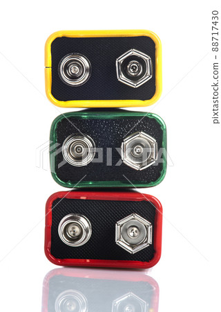 Stack of batteries 9 Volt isolated on white background Stack of batteries 9 Volt isolated on white background 88717430