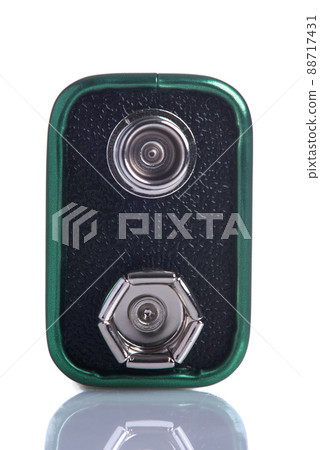 Nine Volt Battery Isolated on White Background, Front View Nine Volt Battery Isolated on White Background, Front View 88717431