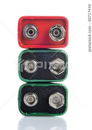 Pile of batteries 9 Volt isolated on white background Pile of batteries 9 Volt isolated on white background 88717439