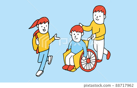 Illustration of a man in a wheelchair and his family 88717962