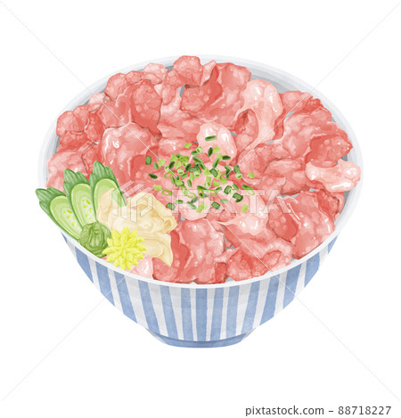 Hand-painted watercolor style illustration of Negitoro bowl Hand-painted watercolor style illustration of Negitoro bowl 88718227