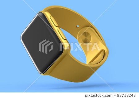 Stainless gold smart watch or fitness tracker isolated on blue background. Stainless gold smart watch or fitness tracker isolated on blue background. 88718248