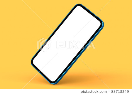 Realistic blue smartphone with blank white screen isolated on orange background 88718249