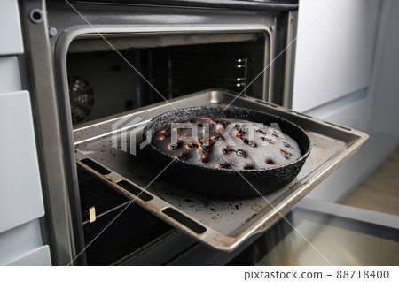 Burnt pie in the oven. 88718400