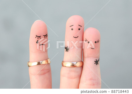 Fingers art of people. The husband kisses another woman, the wife is jealous. Fingers art of people. The husband kisses another woman, the wife is jealous. 88718443