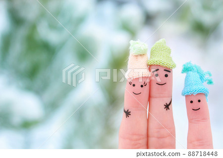 Fingers art of a Happy couple on the background of snow. Fingers art of a Happy couple on the background of snow. 88718448