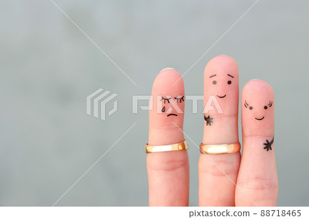 Fingers art of people. The husband kisses another woman, the wife is jealous. Fingers art of people. The husband kisses another woman, the wife is jealous. 88718465