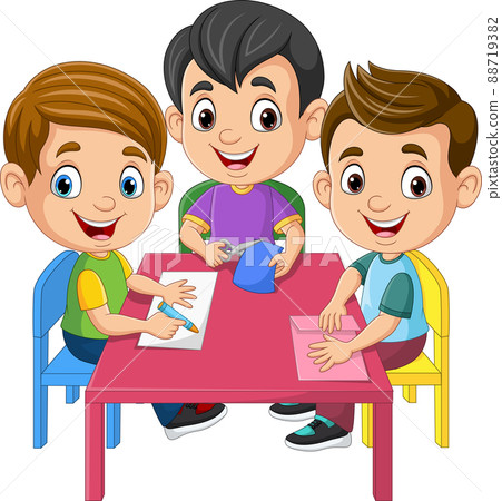 Cartoon kids doing folding origami paper 88719382