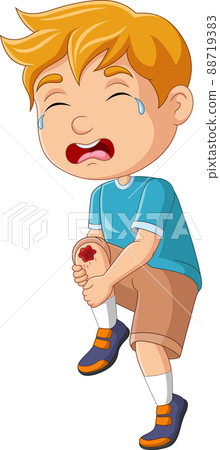 Cartoon little boy crying with scraped knee Cartoon little boy crying with scraped knee 88719383