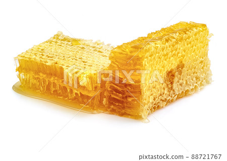Honeycomb isolated on white background. Honey comb close up top view. Honeycomb isolated on white background. Honey comb close up top view. 88721767