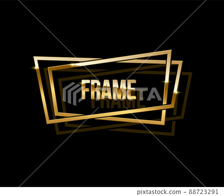 Vector luxury design element isolated on black background. Frame made of two overlapping golden rectangles. Vector luxury design element isolated on black background. Frame made of two overlapping golden rectangles. 88723291