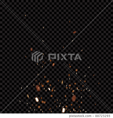 Sparks of the fire on dark transparent background. Vector realistic background. Sparks of the fire on dark transparent background. Vector realistic background. 88723293