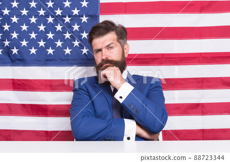 Man american presenter anchorman in studio, promoting elections concept Man american presenter anchorman in studio, promoting elections concept 88723344