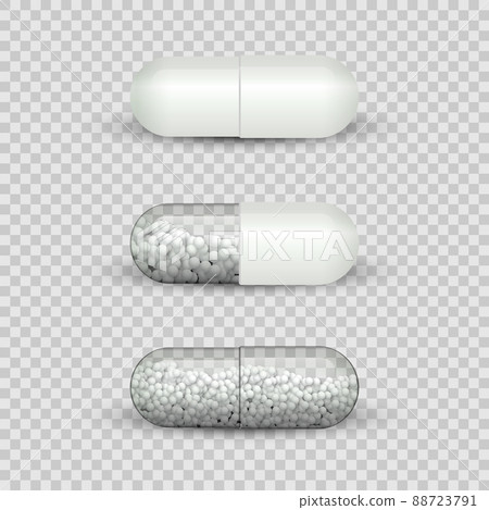 Capsule pill set isolated on transparent background. Vector illustration. 88723791