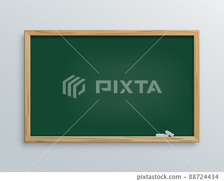 Vector green school chalkboard with chalk pieces. 88724434
