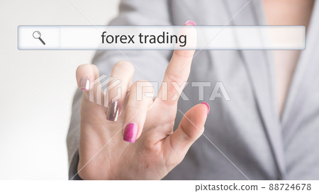 Female hand touching a web search bar with the word forex trading Female hand touching a web search bar with the word forex trading 88724678