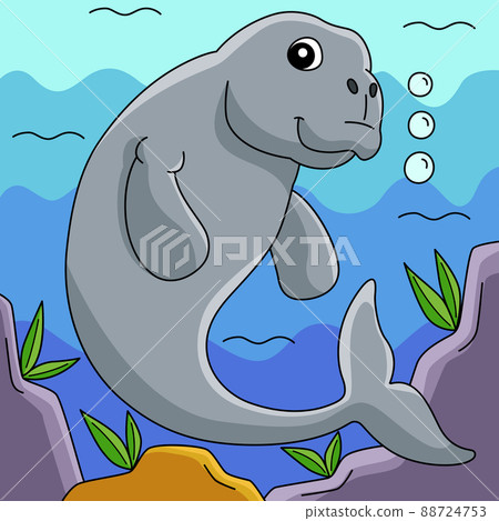 Dugong Animal Colored Cartoon Illustration 88724753